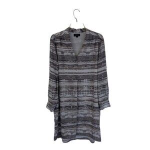 TAHARI Arthur S. Levine Abstract Grey White Shirt Dress w/Roll-tab Sleeves Sz 10